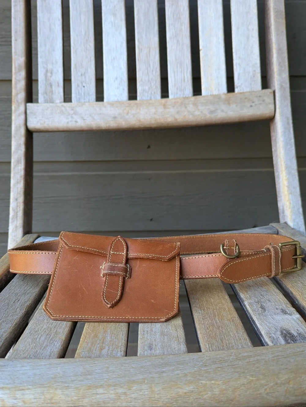 VTG 80s Banana Republic English Saddle Hide Leather Money Belt Size 32